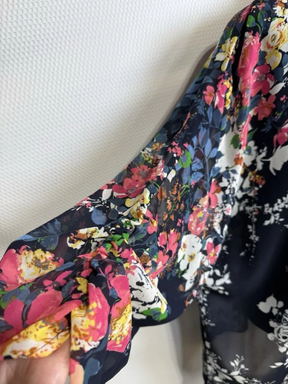 Roz & Ali Kimono Cardigan Womens 2X Plus Pink Blue Floral Sheer Open Front Boho - Picture 5 of 12